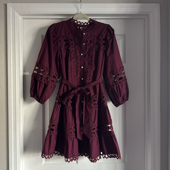 FAR FROM OVER 100% COTTON PLUM EYELET MINI DRESS Entro Size Medium - Picture 2 of 5